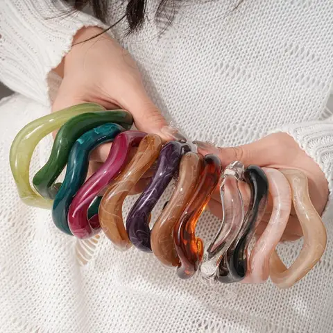 European and American Dopamine Acrylic Bangle Women Irregular Geometric Round Opening Smudging Bangle