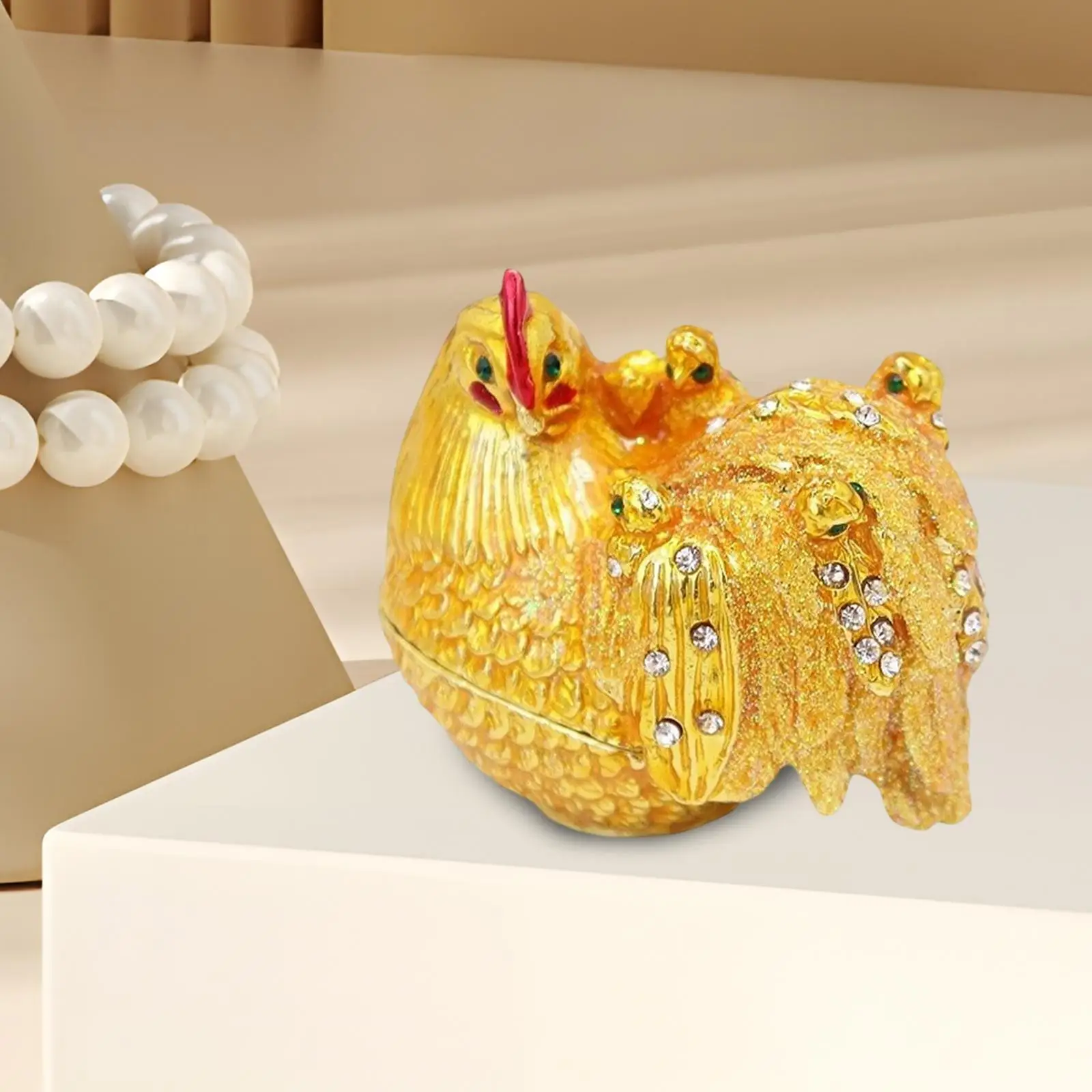 

Коробка для безделушек, эмалированная фигурка курицы, шкатулка для драгоценностей, держатель для хранения статуи, скульптура, декоративные серьги, органайзер, коробка на память