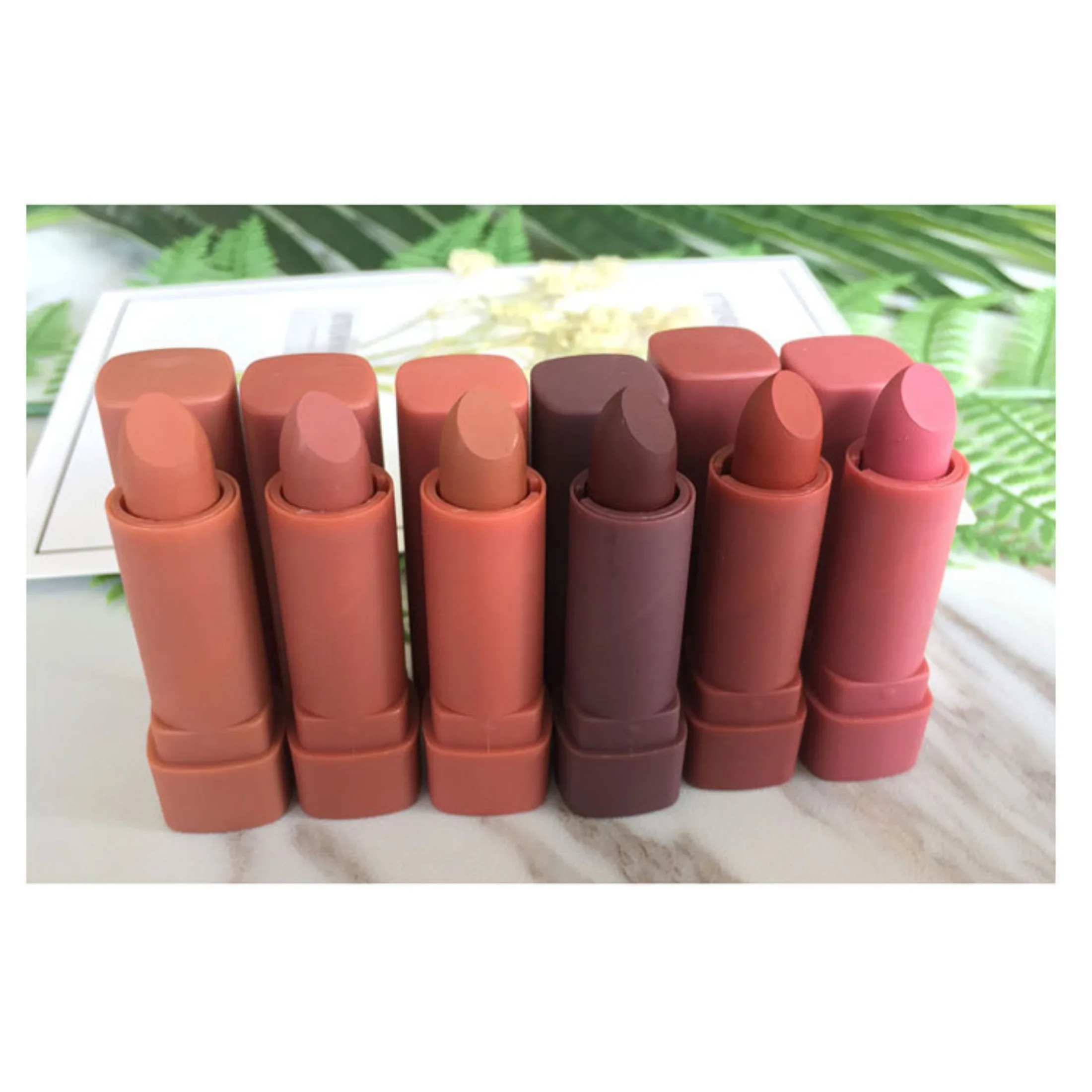 6 Colors Box Matte Lipsticks Hold Mini Portable Lip Gloss Set Long Lasting Brick Red Non-Stick Cup with Mirror Makeup