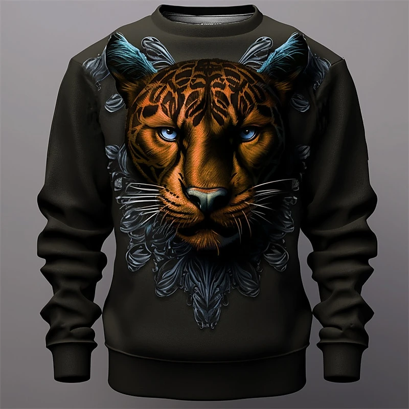 Funny 3D Tiger Print Sweatshirts For Men Hip Hop Trend Harajuku Streetwear Casual O-neck Loose Pullover Autumn Long Sleeved Tops