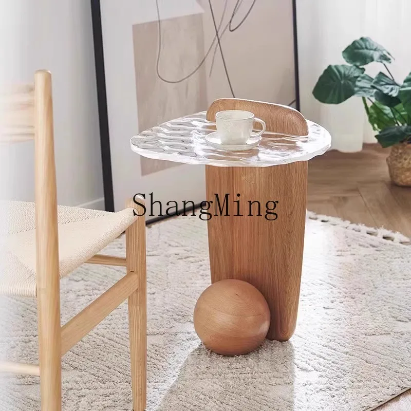 

ZYY living room modern simple sofa edge solid wood corner table high-grade medieval water corrugated glass small coffee table