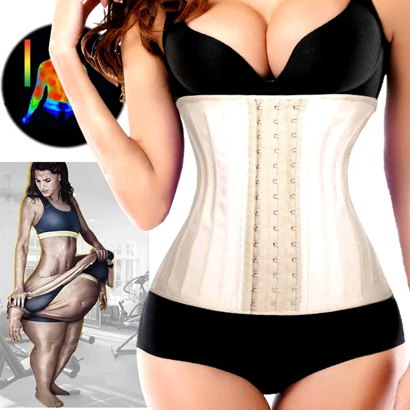 Latex Shapewear Long Torso 25 Steel Bones Firm Rubber Waist Trainer Fajas Colombian Girdles Body Shaper Belt Waist Strap Trimmer