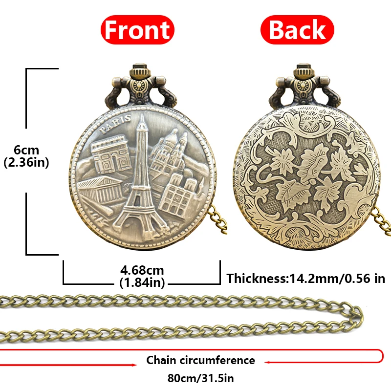 Винтажные бронзовые стимпанк Эйфелева башня резные кварцевые карманные часы ожерелье кулон цепочка для часов мужская женская цепочка коллекция подарок