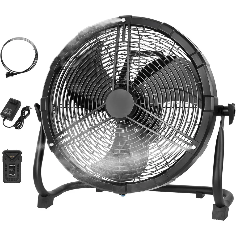 

12 Inch Battery Operated Outdoor Portable Misting Fan, Rechargeable Portable Floor Fan with 15600mAh Detachable Battery