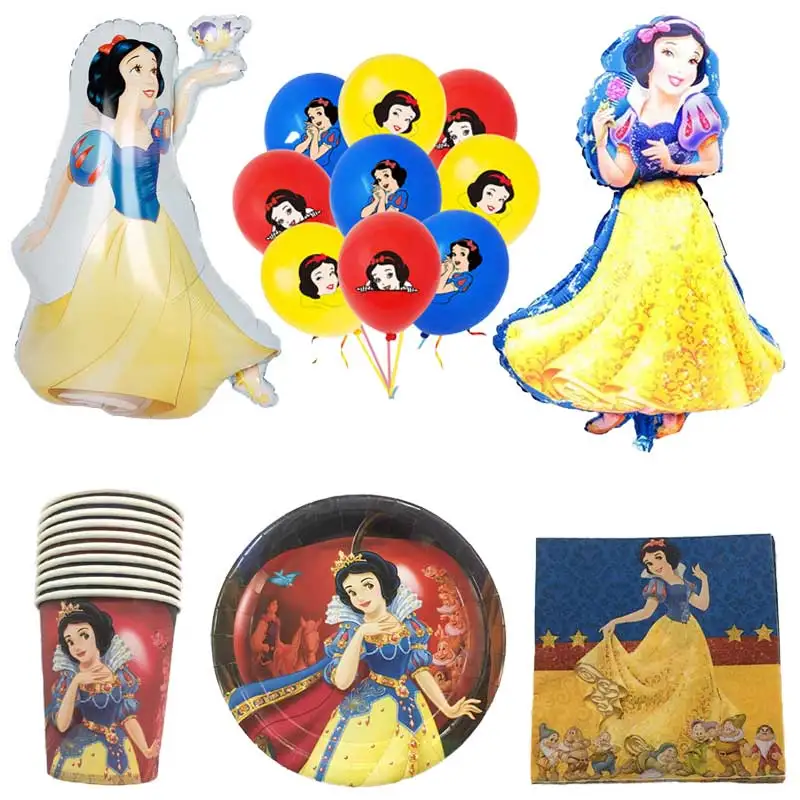 Snow White Disposable Tableware Birthday Party Decor Backdrop Baby Shower Plate Sling Cup Banner Flag Foil Balloon