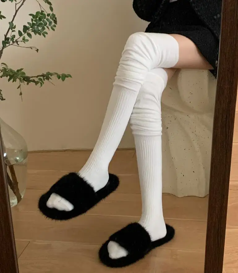 Autumn And Winter Milk White Warm Stockings Women's Japanese Style Jk College Stitching High Tube Ballerina Bandari Accessory