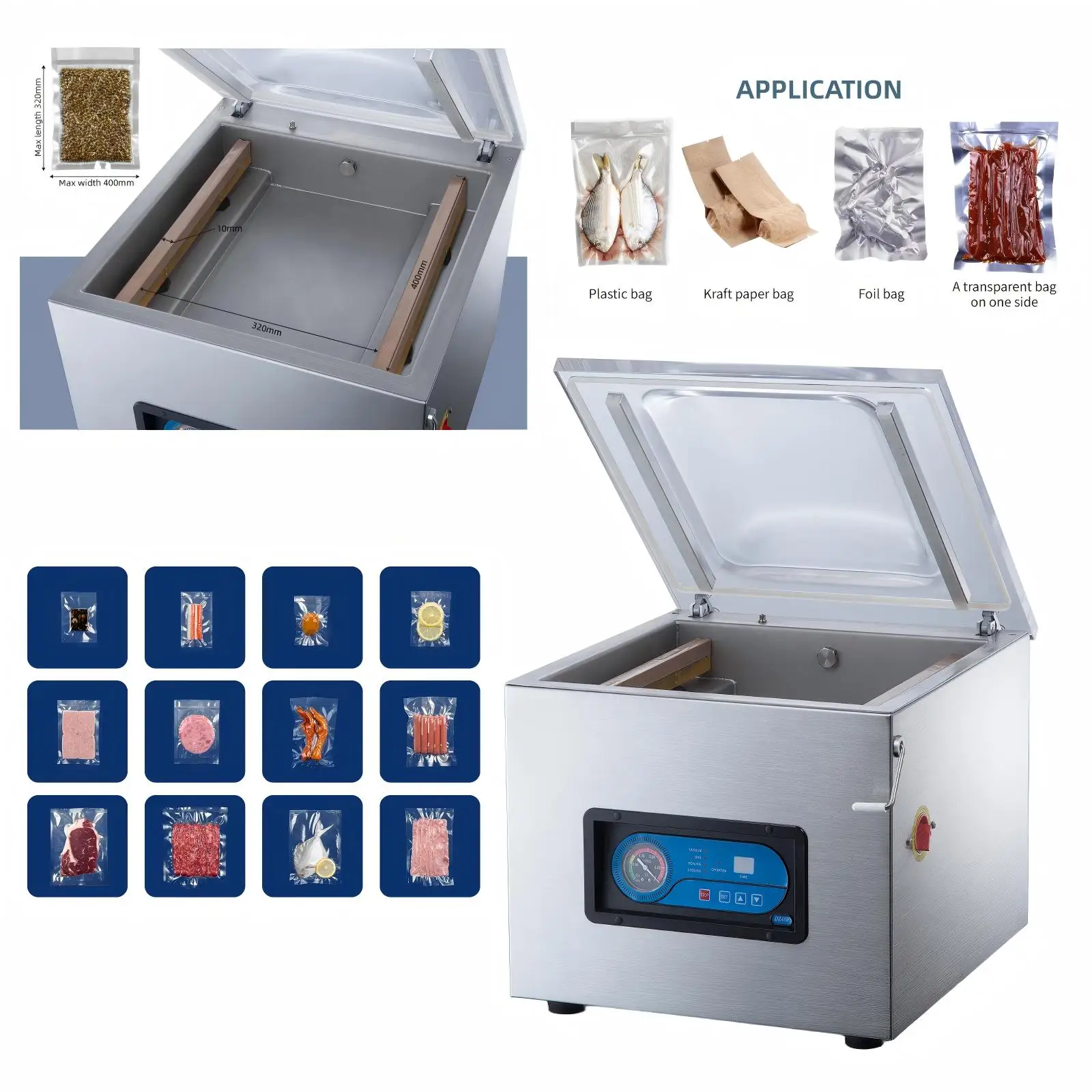 

High Durability Deep Chamber Vacuum Shrink Packaging Machine for Sealing Storing Food Meat Seafood Beef Chicken Ham Fish Bags