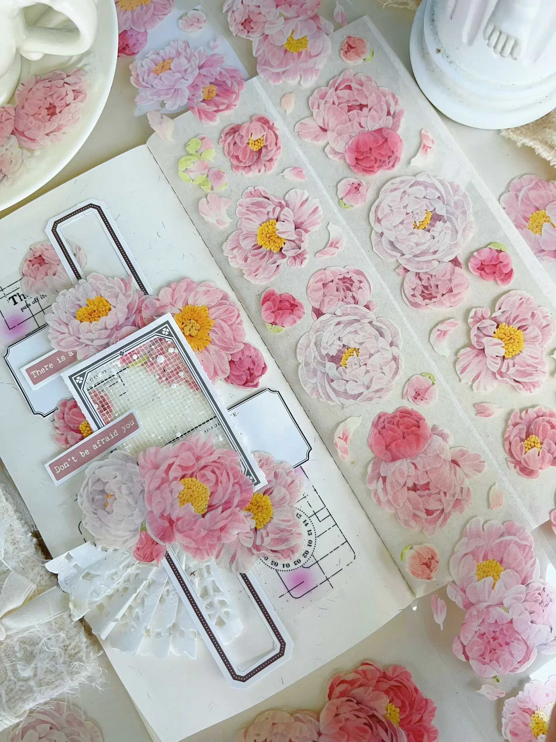 Peony Vintage Journal Washi Tape Pet Sticker