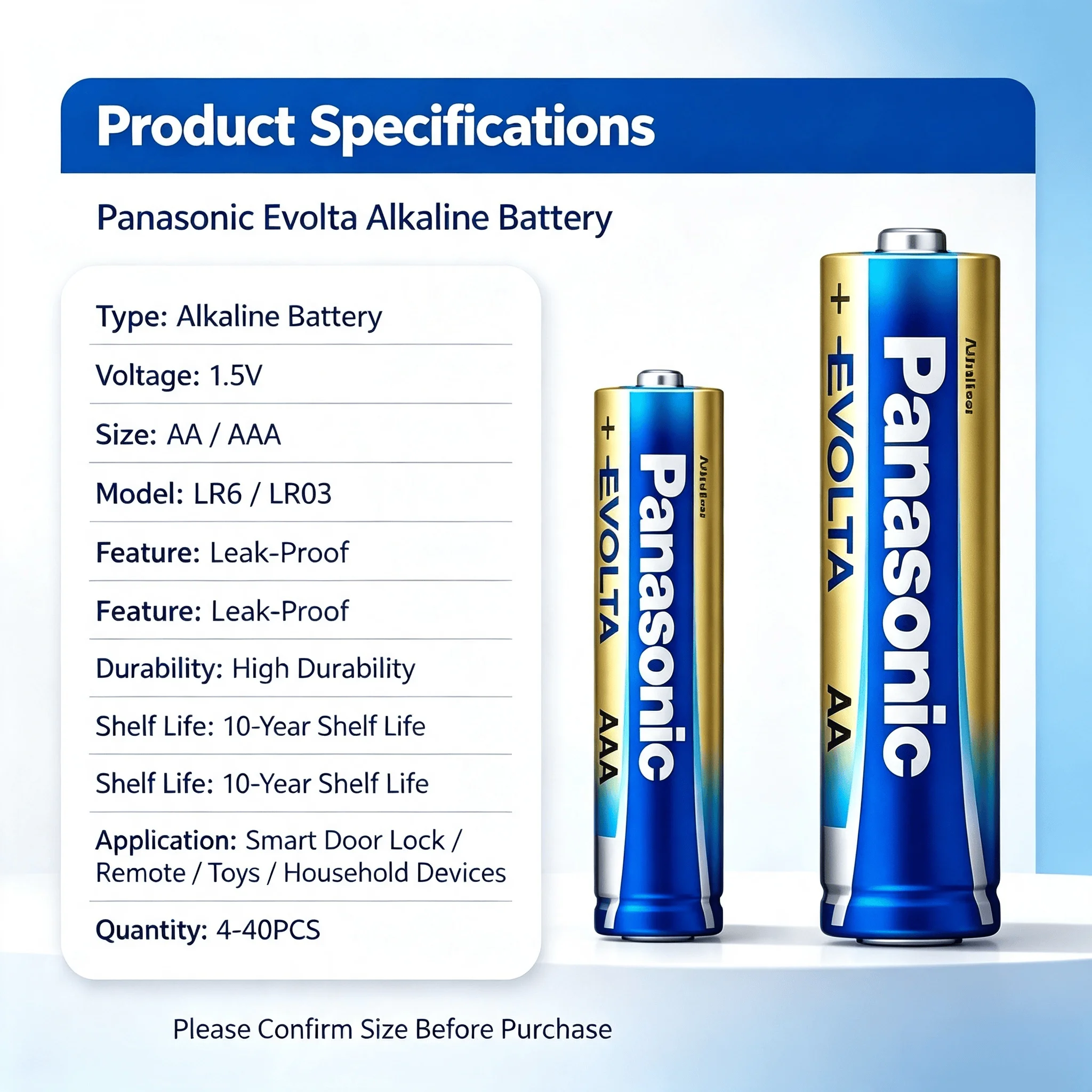 Panasonic 4‑40PCS 1.5V AA AAA Alkaline Battery LR6 LR03 Leak‑Proof 10‑Year Shelf Life High Durability For Smart Door Lock