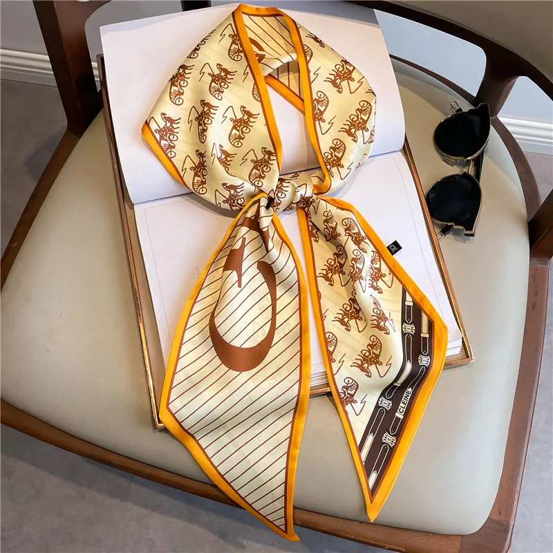 

Double-sided printed narrow long scarf for women, thin bandana, tie for hair, packaging decoration, suit neckerchief, belt