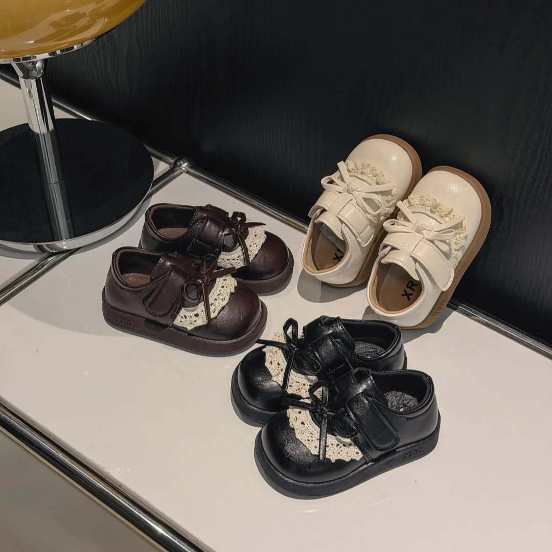 New Spring Autumn Baby Shoes Microfiber Leather Toddler Girls Shoe Fashion Lace Edge Soft Sole Princess Dress Shoes for Party