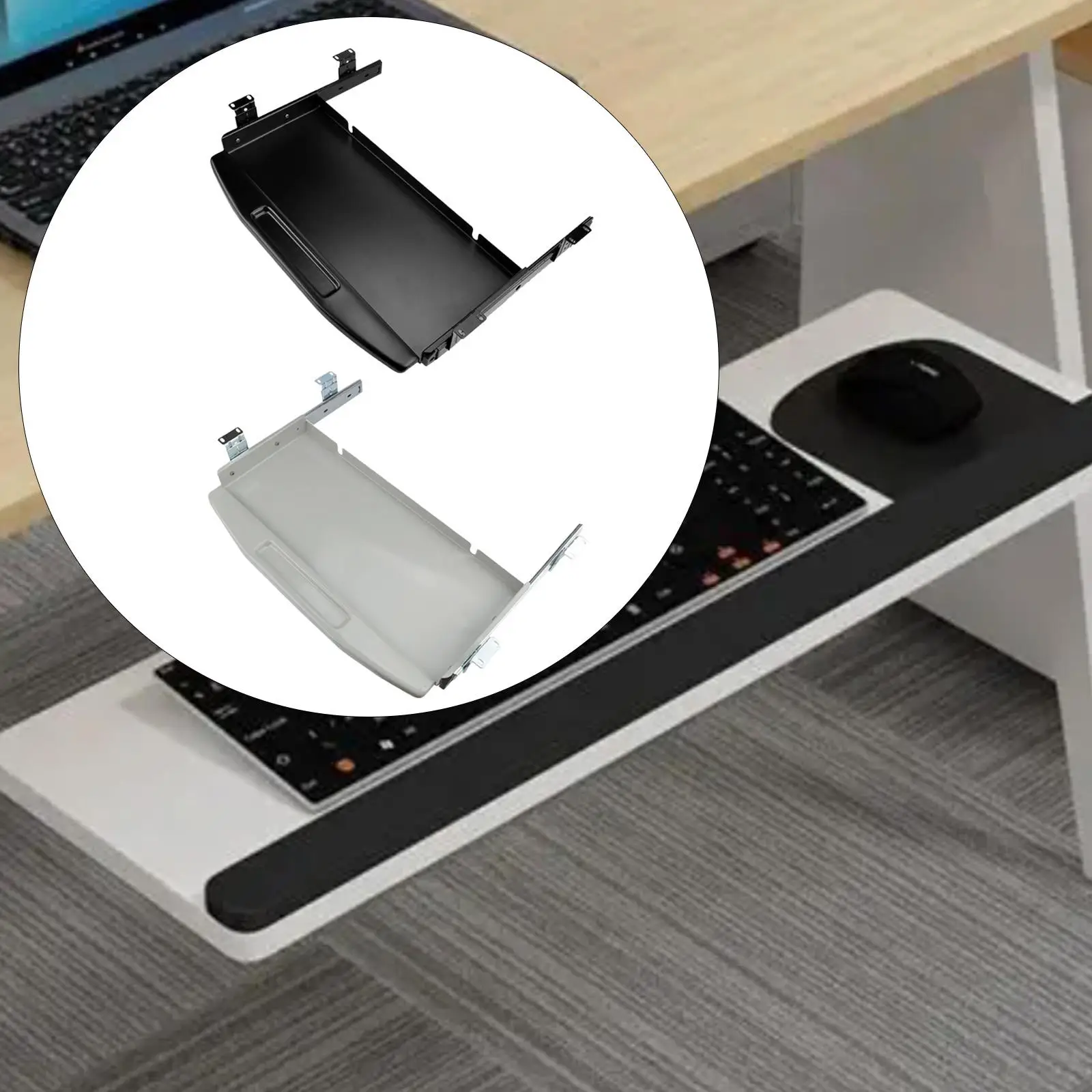 Bandeja para teclado debajo del escritorio, soporte para teclado, metal, fácil instalación, cajón extraíble ergonómico para computadora, deslizable para escribir