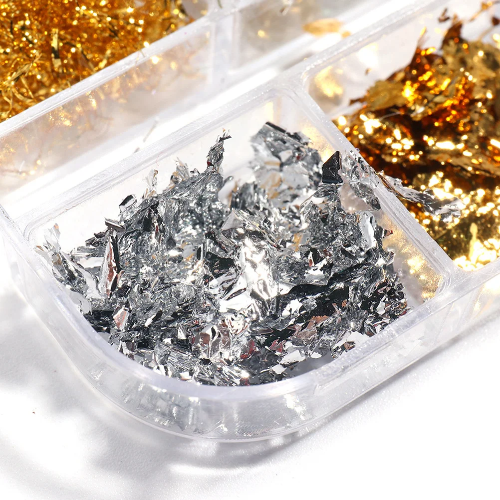 

2 Boxes Gold Silver Foil Flakes Nail Art Decor for DIY Manicure Shiny Metallic Stickers Nail Supplies Glitter Sequins Wraps