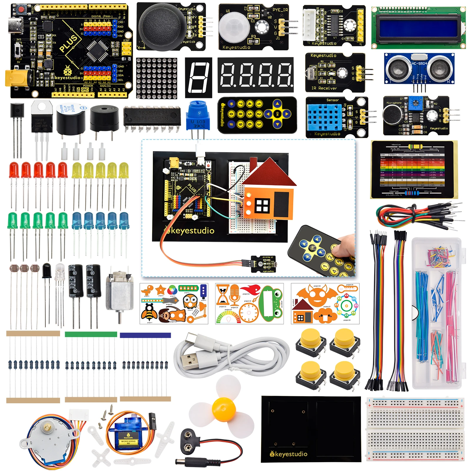 Keyestudio STEM Starter Kit For Arduino UNO/ MEGA Plus Board 28 Projects Tutorials DIY Electronic Programming Stater Kit