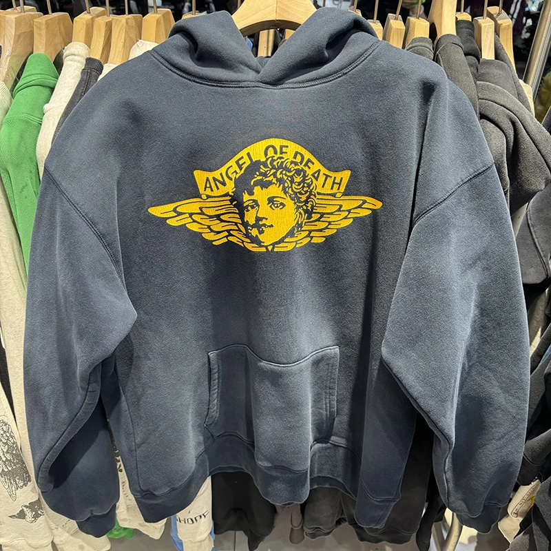 Saint Xxx Stb FW24 patrón de Ángel alta calidad estampado de letras calle moda hombres Sudadera con capucha azul