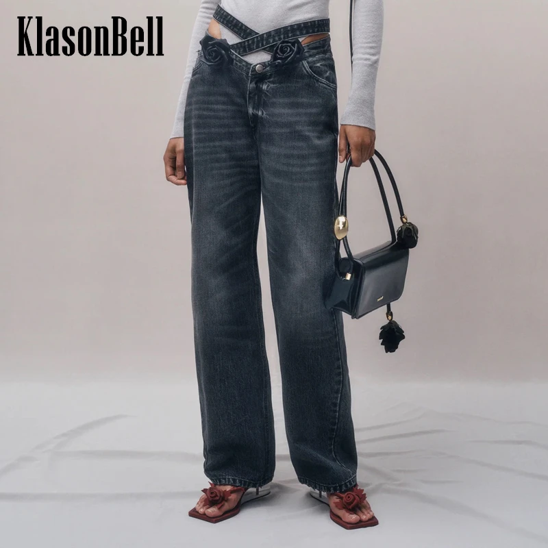 

4,2 KlasonBell шикарные брюки в стиле High Street с цветочным рисунком, джинсовые брюки с низкой талией, подходящие ко всему прямые джинсы