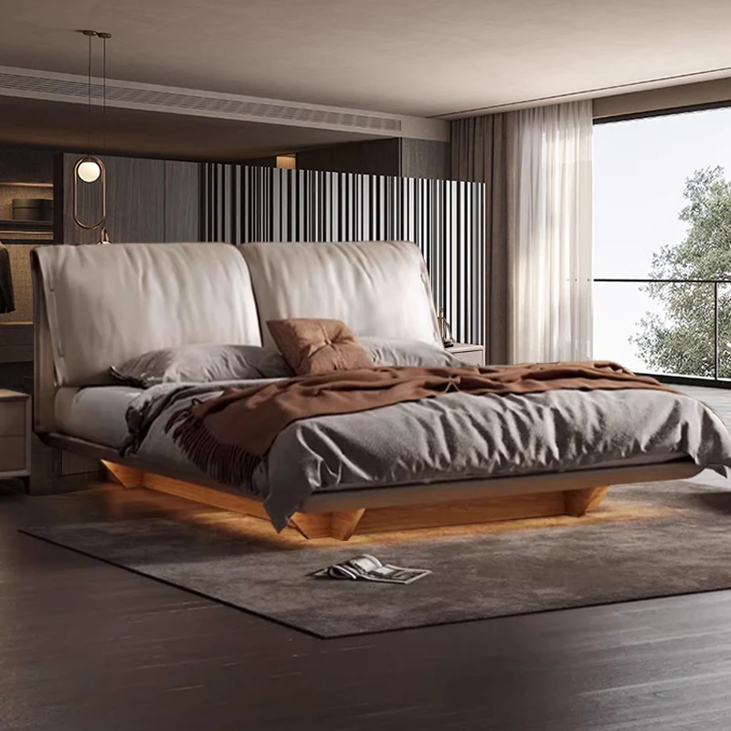 

Simple King Leather Double Bed Modern Wooden Soft Luxury Storage Double Beds Pliable White Letto Matrimoniale Bedroom Stuff