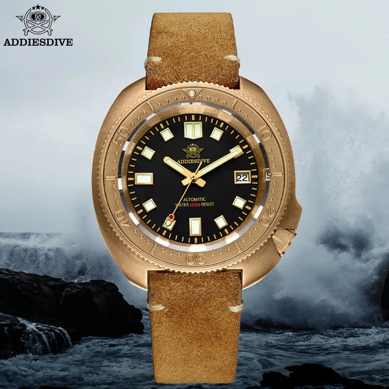 ADDIESDIVE AD2104 CUSN8 Bronze Case Automatic Mechanical Watch Sapphire Glass NH35 Calendar Display 200M Diving Luminous Watches