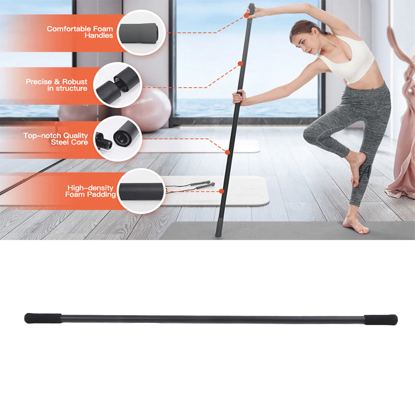 Workout Stick  Stick Enhanced Balance Workout Stretching Stick Anti Crack Strengthen Muscle with Foam Handles for Fitness
