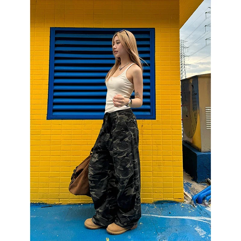 Camouflage Straight Wide Leg Oversize Pants 2024 Summer Aesthetics Vintage Y2K Baggy Cargo Pants Women High Rise Trousers jeans