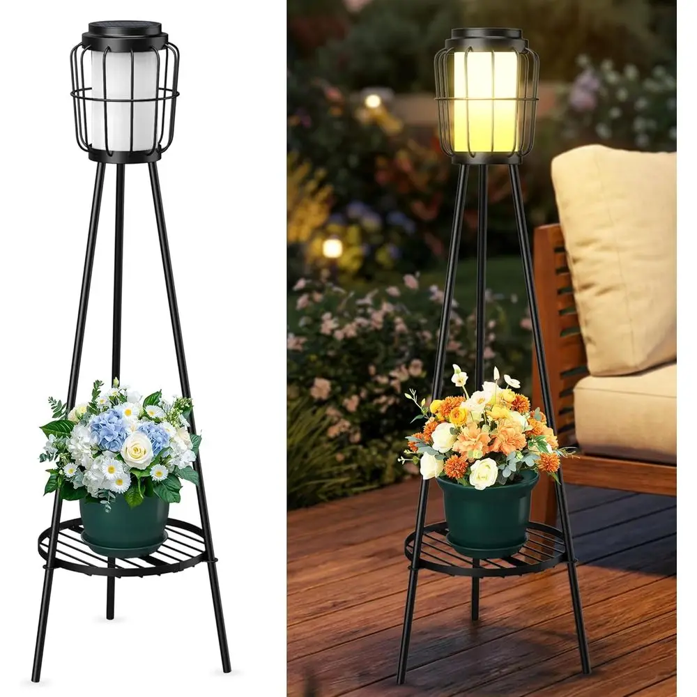 

Outdoor 2-in-1 LED Lights with Plant Stand, Waterproof Floor Lamp & Tall Metal Planter Holder for Patio, Garden, Porch, Yard Dec
