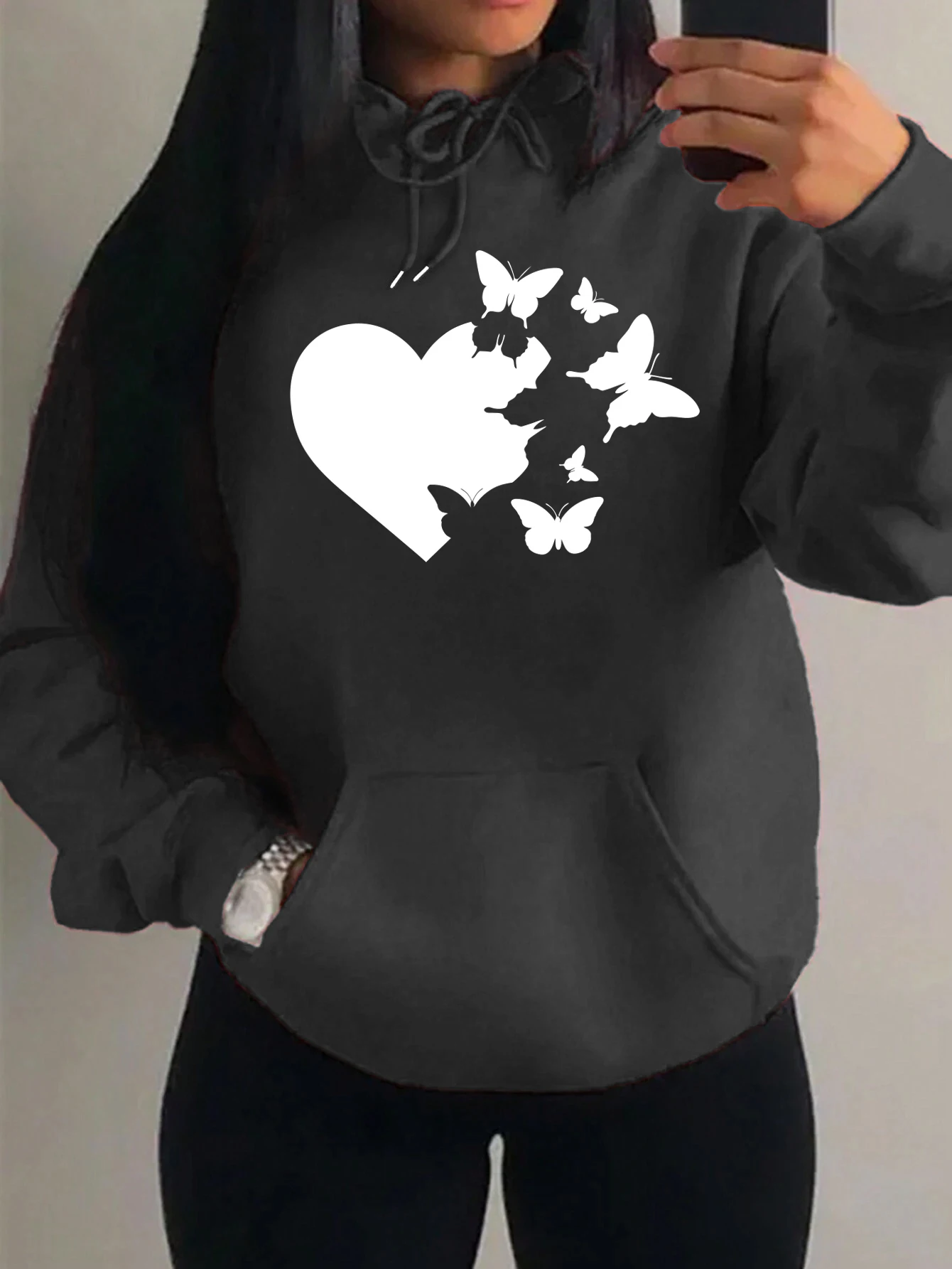 هوديز نسائية بطباعة قلب الفراشة المكسور، ملابس خريفية فضفاضة للشارع، هودي مريح يناسب الجميع للجنسين