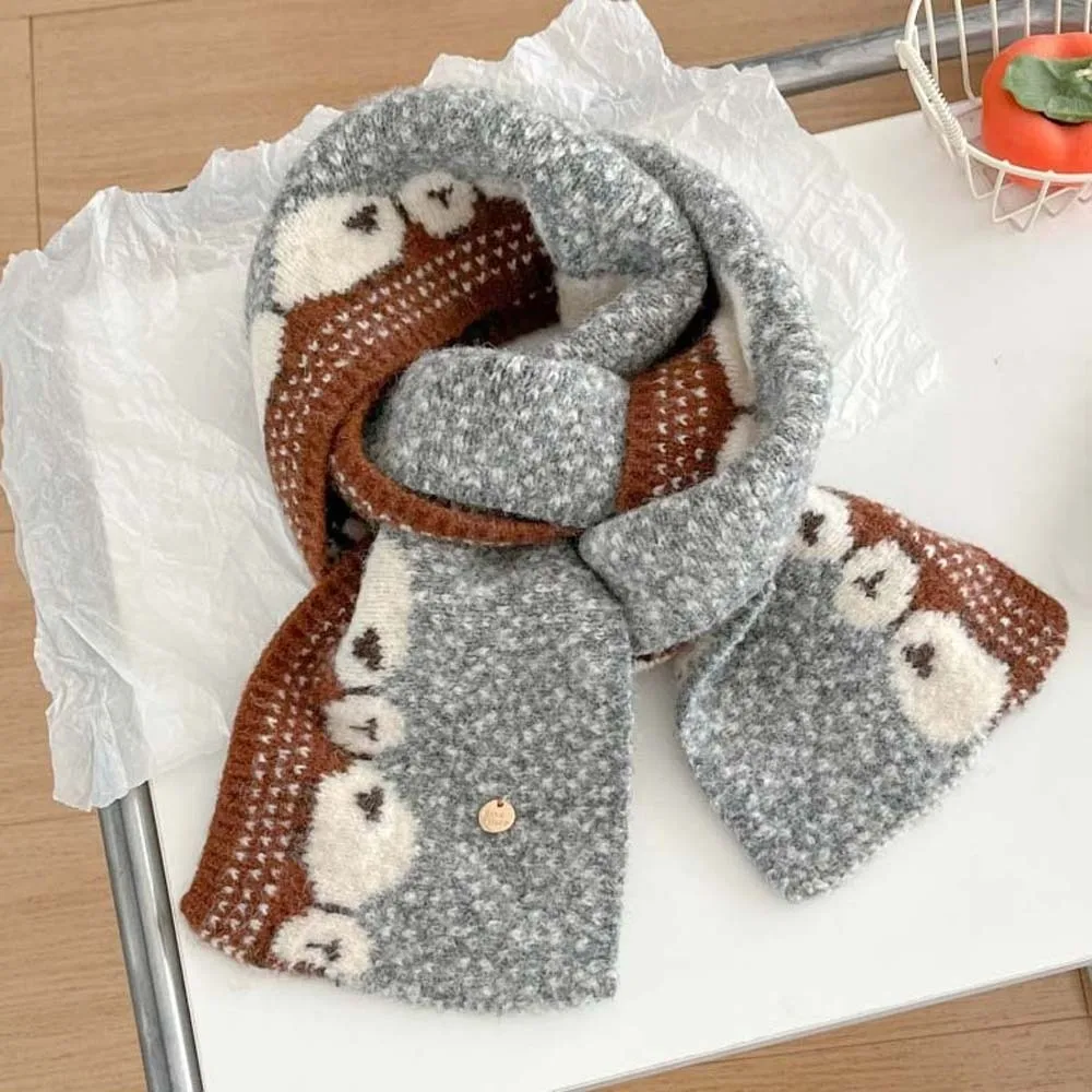 Wool Blend Winter Knitted Scarf Thick Plush Color Contrast Wool Blend Neckerchief Skin Friendly Cute Design Cute Lamb Scarf