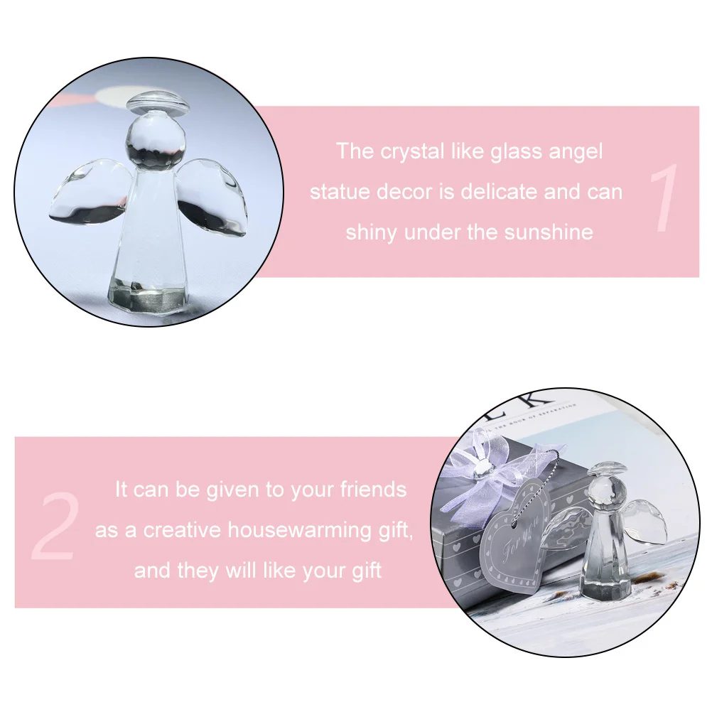 

2Pcs Crystal Decoration Glass Angel Ornaments Desktop Decor Office Home Hotel Tabletop Gift Glass Angel Ornament