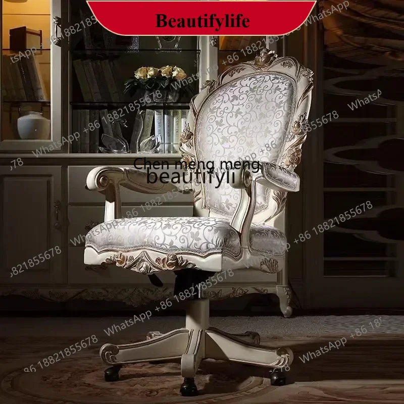 

D178 H European-Style Computer Chair Comfortable Home Study Chair Solid Wood Fabric Office Luxury Executive Chair High-End