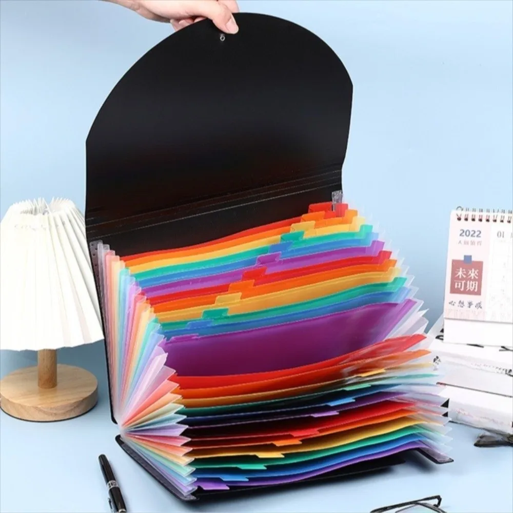 

Space Saving 25 Pockets File Folder Organizer Plastic Rainbow Expandable Filing Box A4 Large Capacity Art Supplies Folder Office