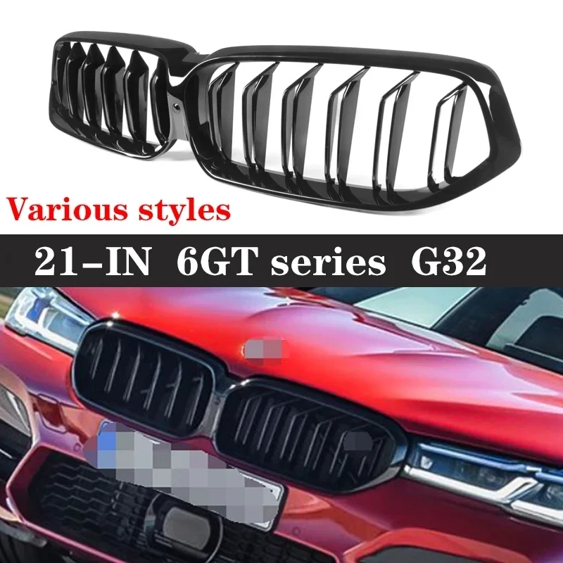 For BMW 6 Series GT G32 640i 630i 2021+ Grill Kidney Grille Glossy Black ABS Color Plastic Front Bumper Auto Decor Grill