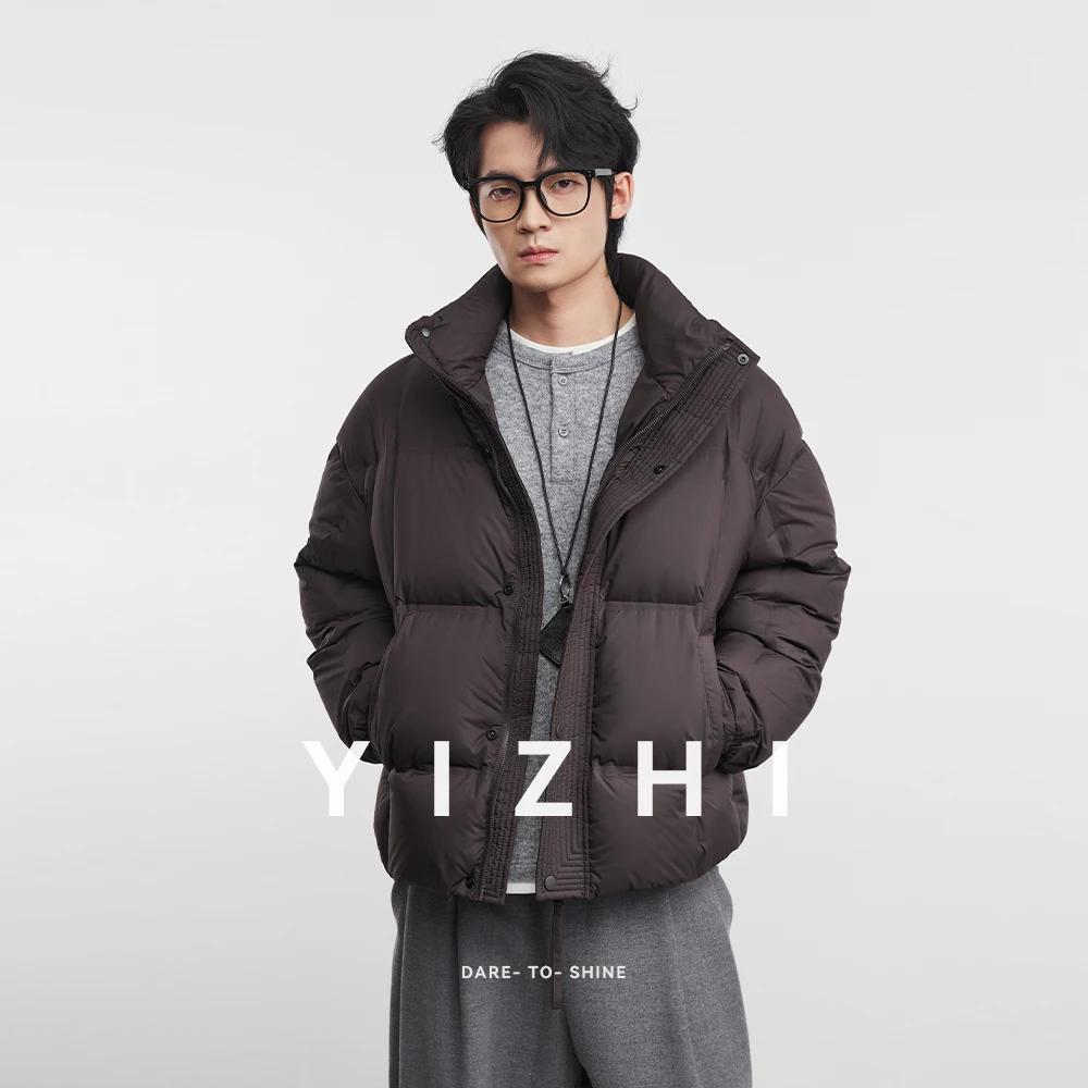 

2025 Winter New 90% White Duck Down Stand Collar Loose Fit Thick Down Jacket Fashion Men's Warm Outerwear Jacket Top