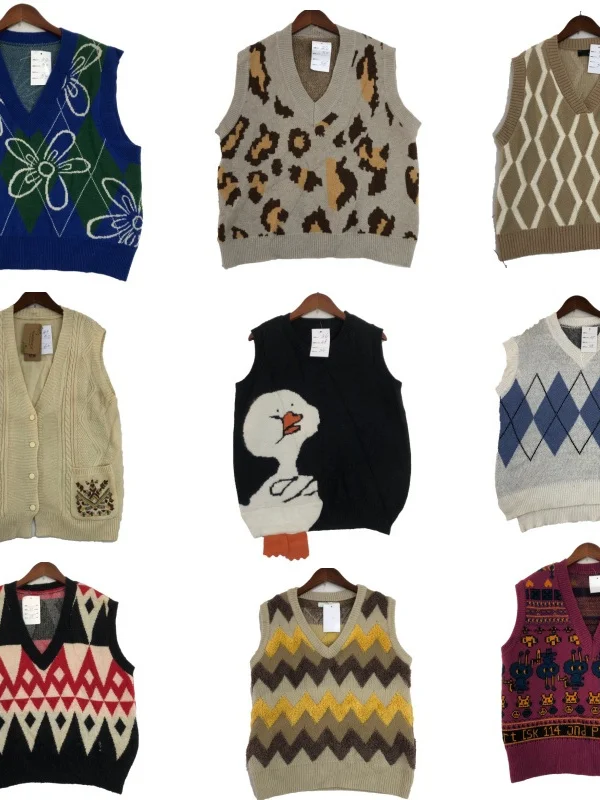 

Vintage Wool Vest ex Soft Girl Forest System Autumn Winter Faionable Versatile Warmth Cartoon Print round Ne Svel