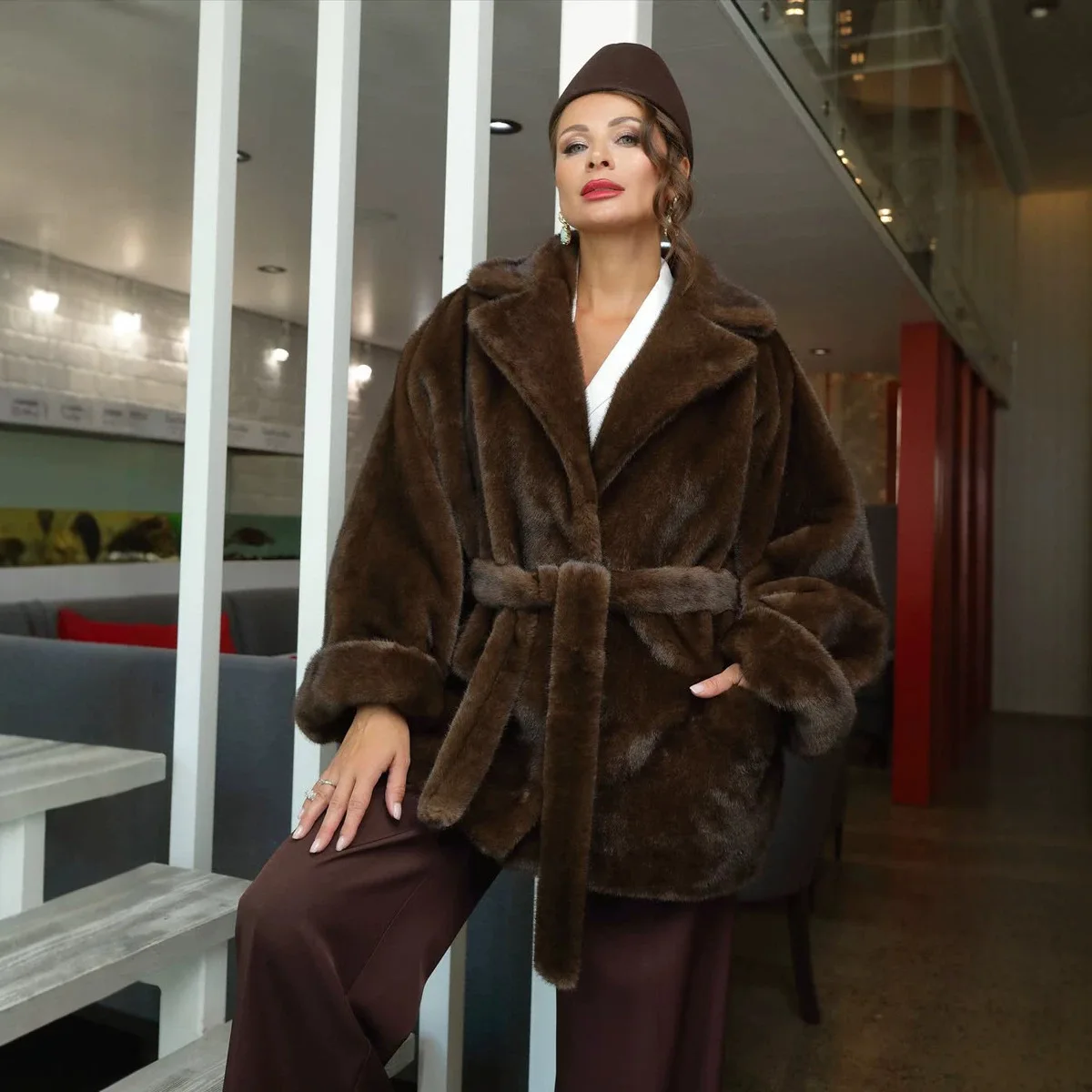 Women's waterproof mink fur suit fur coat
