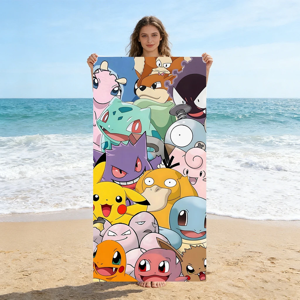 

Пляжное полотенце с коллажем персонажей Pokemon, мультяшный принт с Пикачу и друзьями, мягкое впитывающее полотенце из микрофибры для пляжа и бассейна, для детей