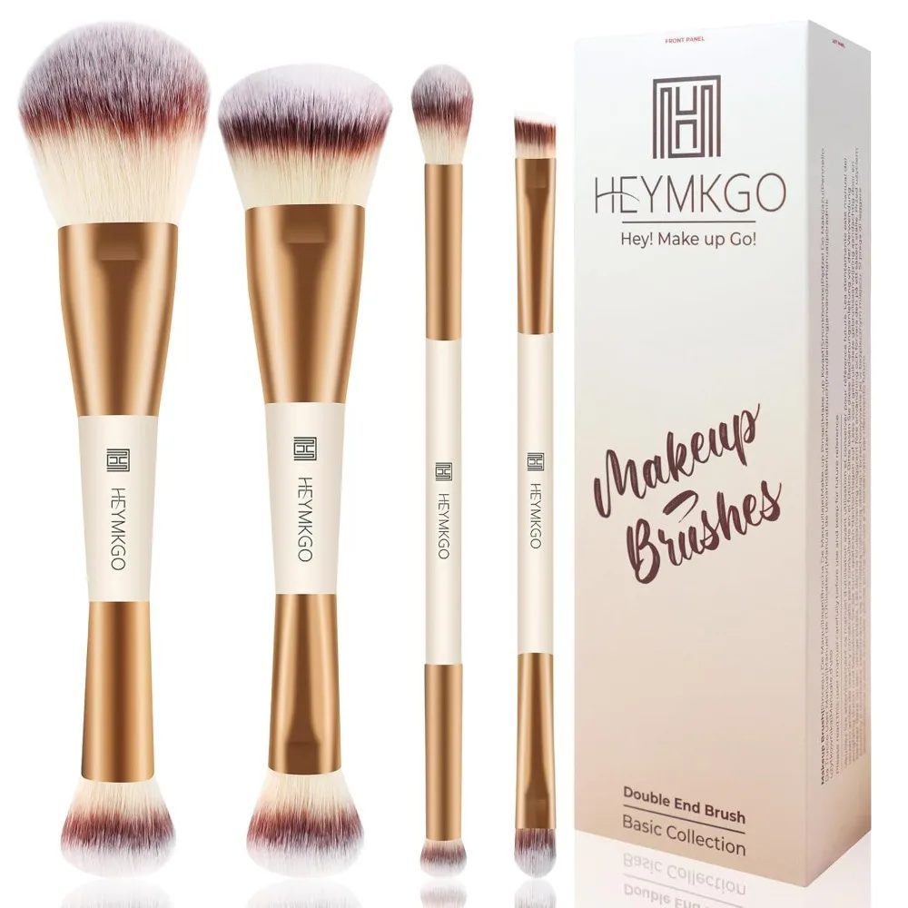 

Makeup Brushes Set, 4Pcs Double-ended Foundation Contour Powder Blush Concealer Eyeshadow Brush Set for Liquid, Cream, Powder f