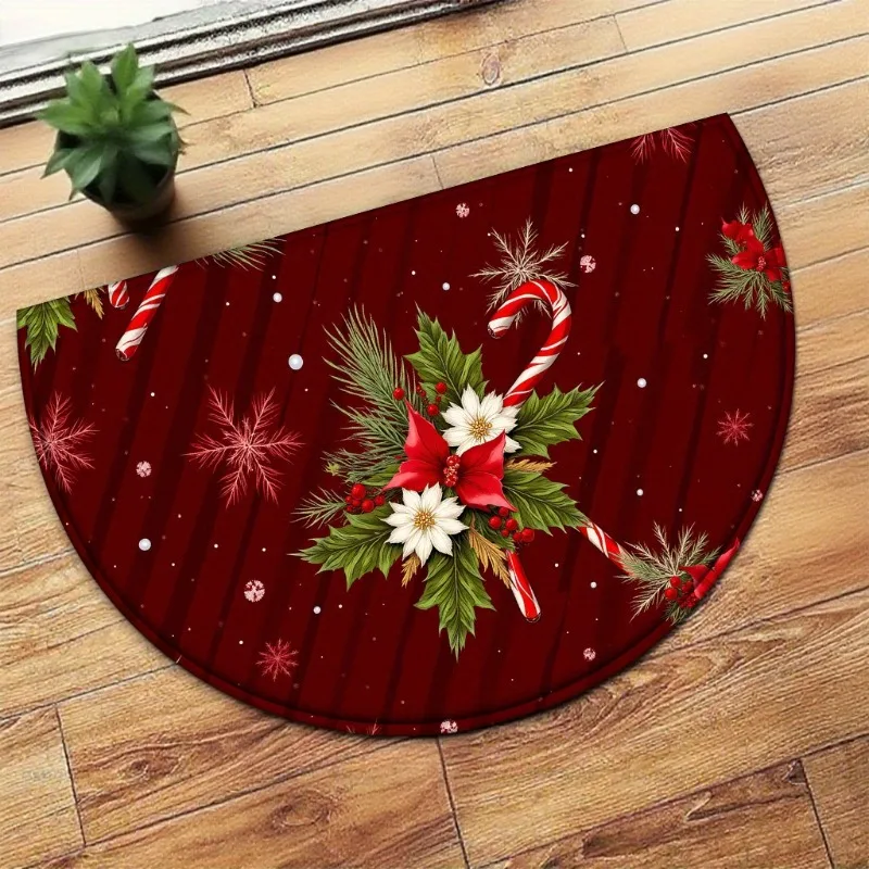 VIKAMA Tappetino semicircolare a tema natalizio, tappeto per porta d'ingresso della camera da letto, decorazione domestica antiscivolo e resistente all'usura