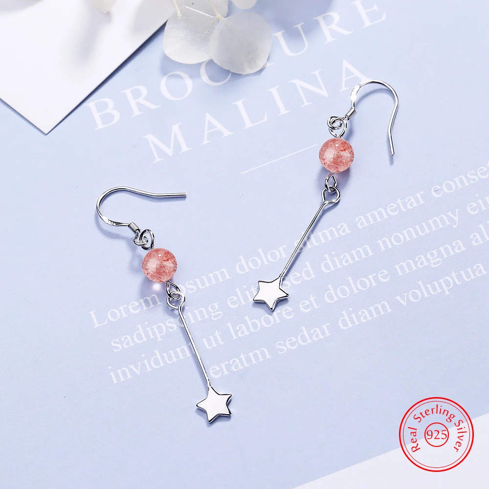 

Quality Jewelry New 925 Stelring Silver Fashion Strawberry Quartz Star Drop Earrings For Lady FQL25085