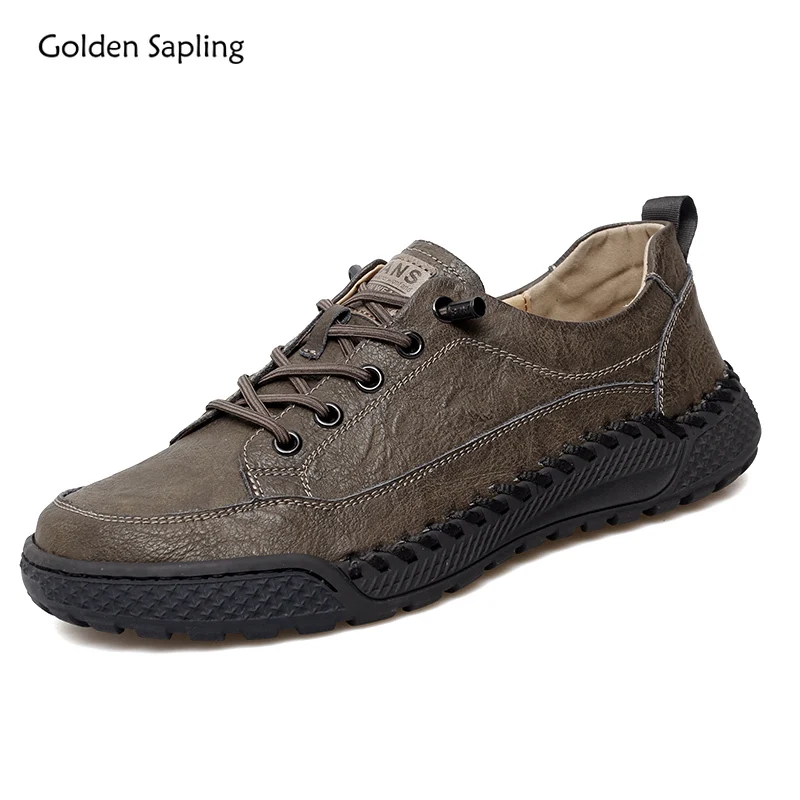 Golden Sapling Casual Shoes Retro Leather Flats Platform Footwear Fashion Men's Shoe Classics Outdoor Trekking Flat Male Loafers