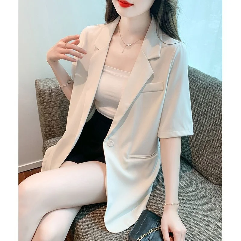 Thin High-end Short Sleeved Suit Jacket For Women's 2023 New Summer Korean Style Casual And Versatile Small Suit Fashion Elegant