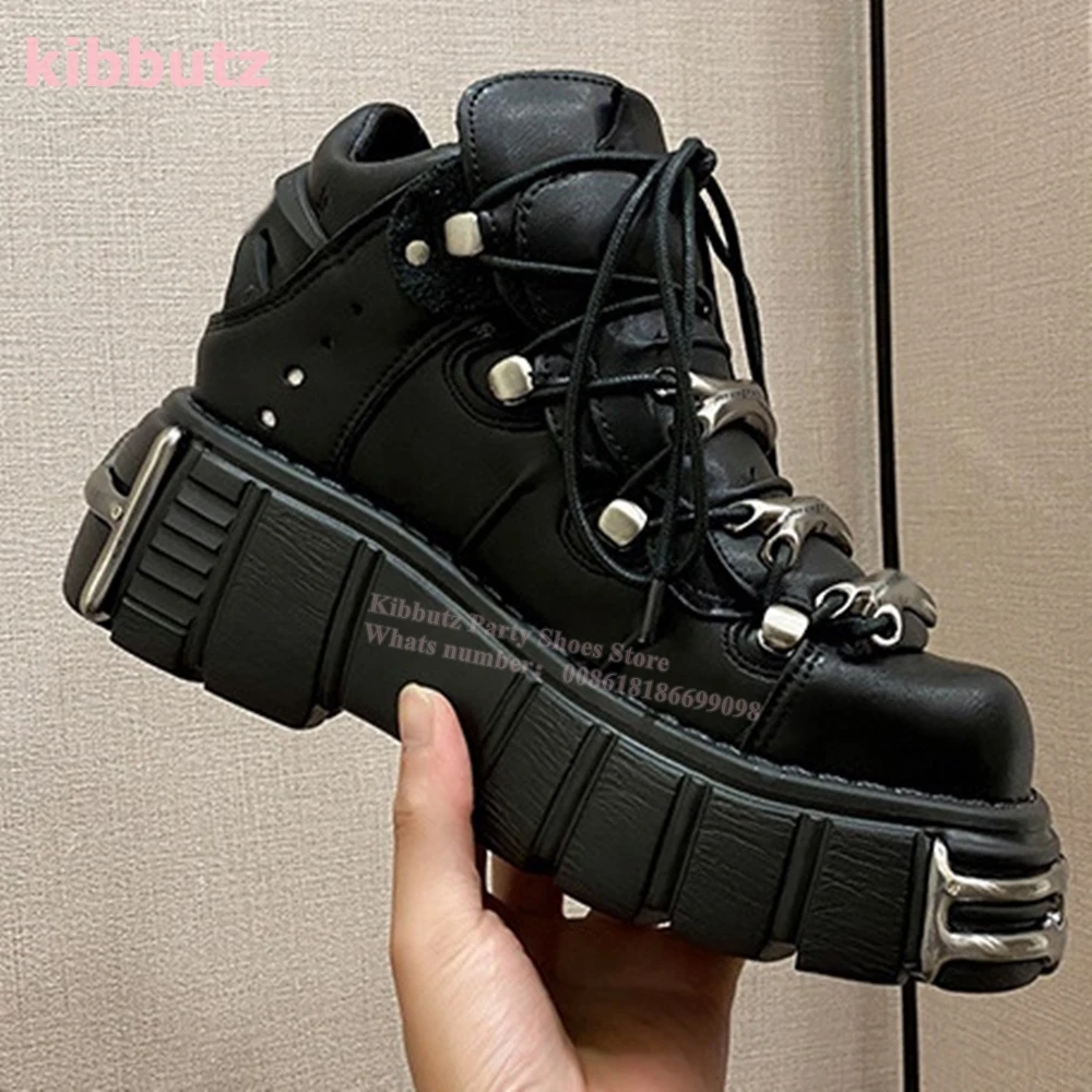 Punk Sneakers Platform Rock Gothic Dark Style Y2K Round Toe Thick Bottom Mixed Color Lace-Up Fashion Concise Sexy Newest Shoes