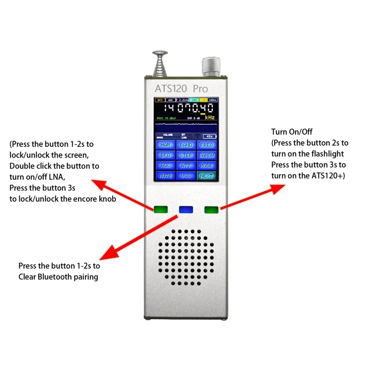 ATS120Pro радио для SI4732 FM SSB SDR AM LSB полный диапазон 2000MA CNC алюминиевое многофункциональное радио