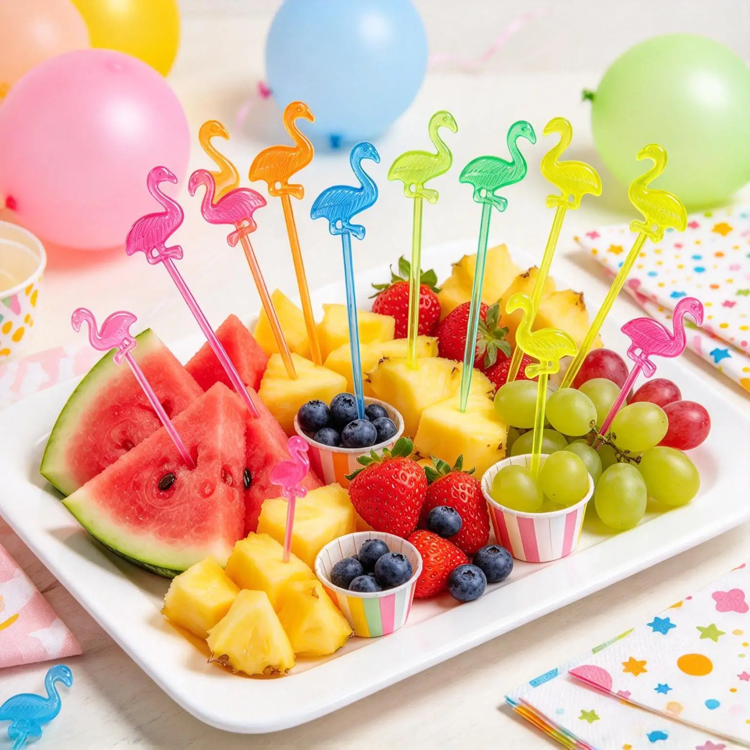 50pcs Hawaiian Flamingo Fruit Forks, 3.15in Plastic Cocktail Sticks, Party Picks for Beach Bar Christmas Easter Decor