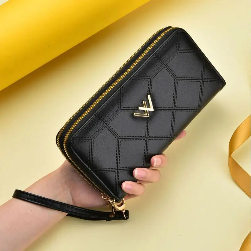 

Korean women's fashionable double-layer zipper wallet long handbag with multiple card slots and multifunctional wristband wallet