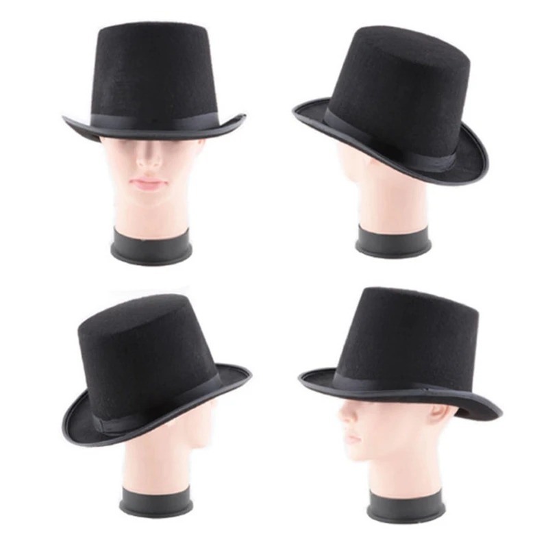 652F Top Hat for Adult/Children Cylinder Hat Topper Mad Hatter Party Costume Fedora Magician Hat for Carnival Rave Party