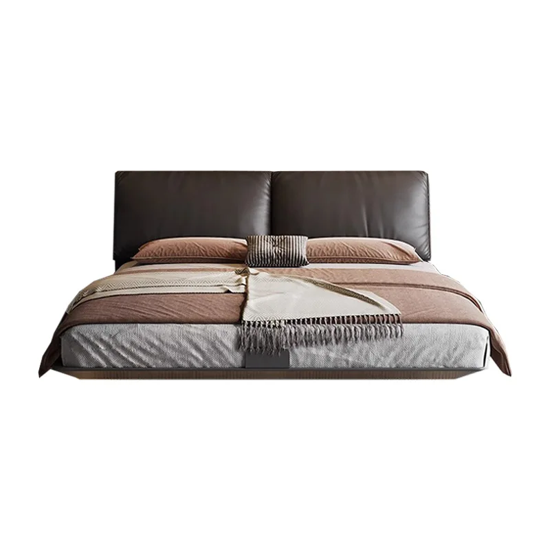 

Elephant ear steel frame suspension bed, Italian minimalist leather bed 1.8 meters master bedroom soft bed carbon steel bed bl=