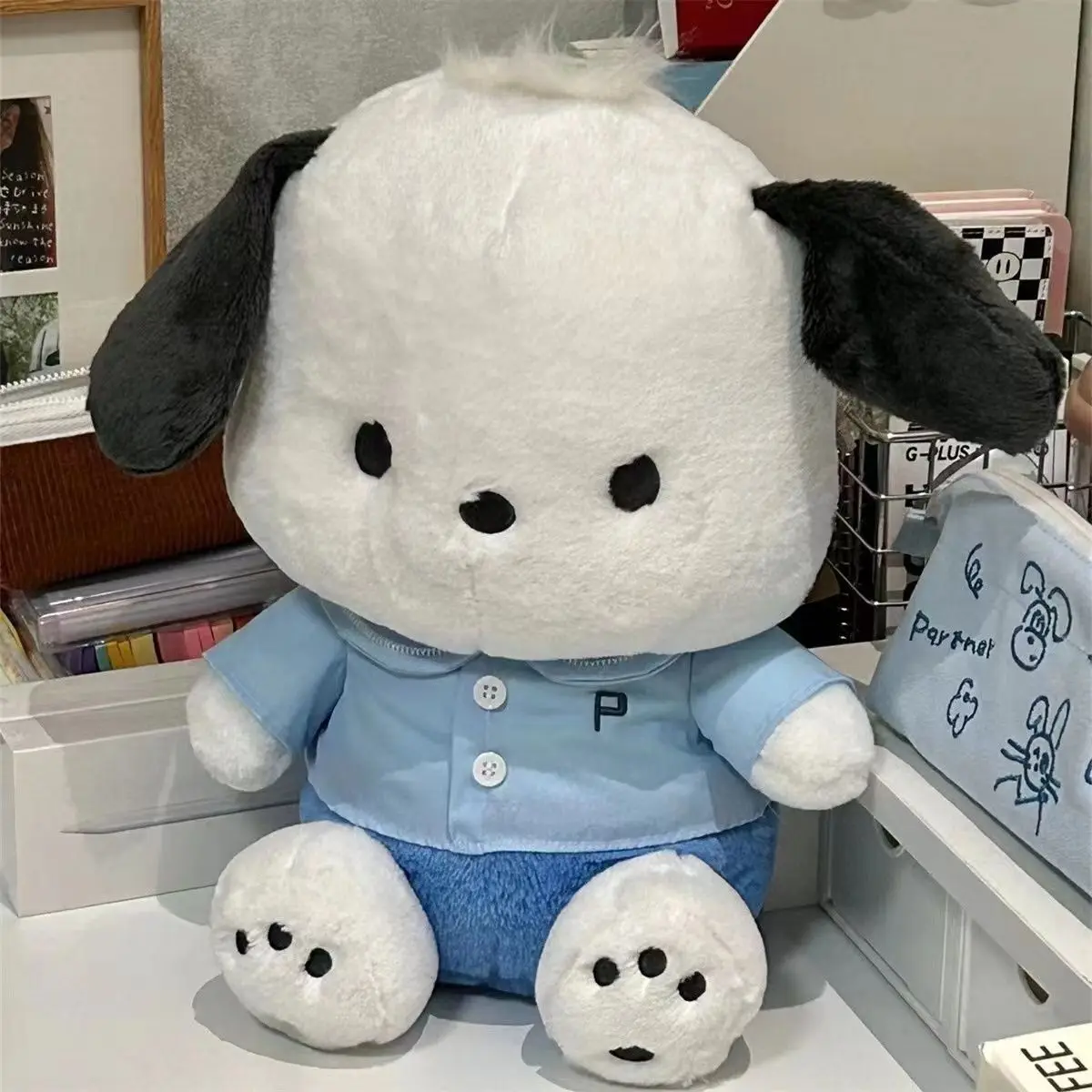 Sanrio Pochacco brinquedo de pelúcia infantil, boneco bonito dos desenhos animados com pano, anime kawaii, presente de aniversário para meninas