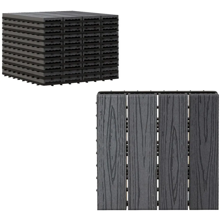 

12x12 Interlocking Patio Tiles 11PCS WPC Quick Interlocking Resistant To Rot and Splintering DIY for Porch Balcony Grey