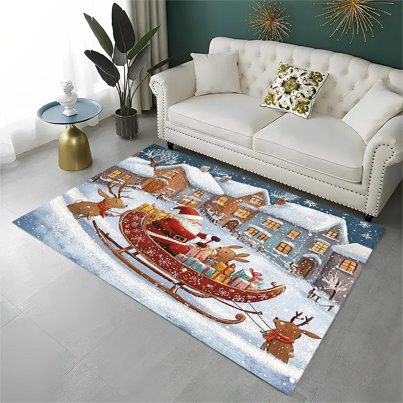 Happy Christmas Non-Slip Area Rug Carpet for Living Room Bedroom Sofa,Xmas Home Decor Doormat Floor Mat,Santa Claus Holiday Rug