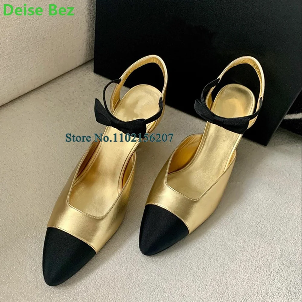 Elegant Pointed Toe Mixed Colors Butterfly Deisgn Pumps For Female Women Sweet Slingback Leather And Satin Fabric Dress Shoes